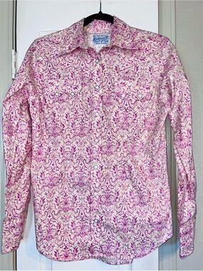 Rockmount Ranch Wear pink ornate swirl long sleeve snap button women size medium